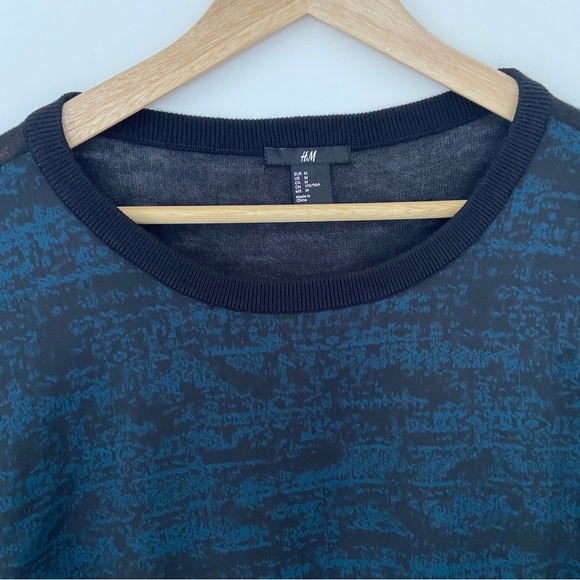 H & M BLACK/TEAL MIXED MEDIA TOP/LIGHT SWEATER, MEDIUM - Picture 5 of 9